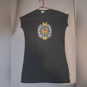 Black t-shirt dress with butterfly design, sz small